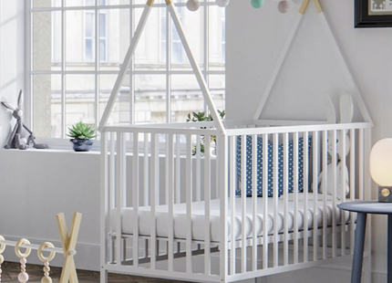 Baby Bed - Beukenhout - Verstelbaar - Inclusief Matras - Wit- 120 x 60 CM
