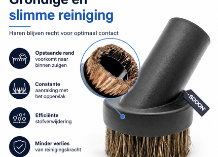SQOON® Universele Plumeau PRO – Geschikt voor Numatic, Taski, Nilfisk - Natuurhaar Borstel – 32 mm