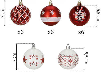 Kerstballen | 30 Stuks | 6 cm | Rood/Wit