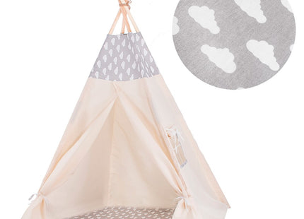 Tipi Tent | Wigwam Speeltent | 120x100x180 cm | Met Mat en Kussens | Naturel Grijs | Wolken