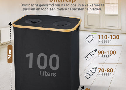 Verzamelcontainer Voor Statiegeldflessen- Met Deksel - Verzamelcontainer - 160 liter - 2 Delen - Wasbaar - Multifunctioneel - Bamboe - Polyester
