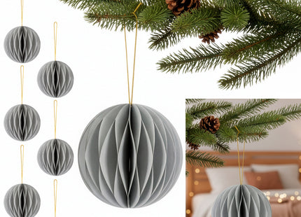 Kerstbal | Papier | 8 Cm | 3D | Grijs  | 6 Stuks