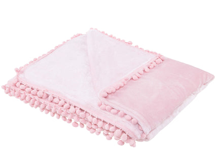 Plaid | Sprei | Deken | Pompons | 200 x 220 cm | Pluche | Lichtroze