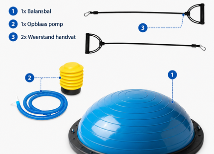 Muntel® - Balanstrainer - Balanskussen - Balansbal - Wiebelkussen - Fitnessbal - Ø 60 CM - Inclusief Weerstandsbanden En Pomp