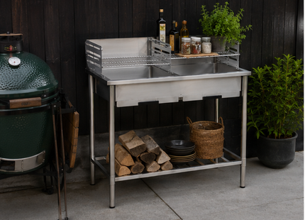 Muntel® Camping Tafel Met Gootsteen - Buitenkeuken - RVS - Hoogteverstelbaar - Met Wasbak -  100x 50,5x 87 Cm