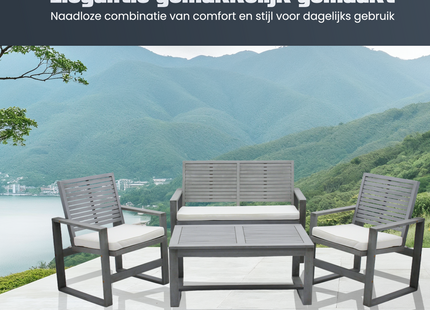 Tuinset - 4 Delig - Stoelen - Bank - Tafel - Bank - Grijs/Wit