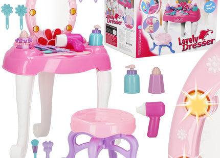 Kaptafel - Inclusief Kruk &amp; Accessoires - Voor Kinderen - Met Verlichte Spiegel - Speelgoed
