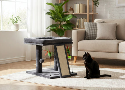 Krabpaal - 2 Etages - Voor Katten - Kattenhengels - Kattenspeelgoed -  Meubelbescherming - Met Ladder - 31X31X62 cm - Grafiet