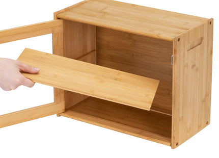 Broodtrommel Voor Op Het Aanrecht - Broodmand - Bamboe Deksel - 2 Laags - Zwart - 20 X 39 X 31 CM