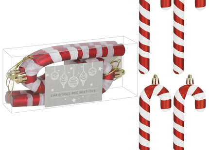 Kersthanger | Zuurstok | Kerstboomhanger | Wit | Rood | Kunststof | 12,5 cm | 4 Stuks