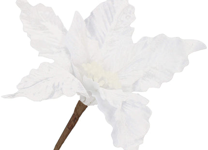 Kunstbloem - Witte Poinsettia - Ster van Bethlehem - Wit - Glitters