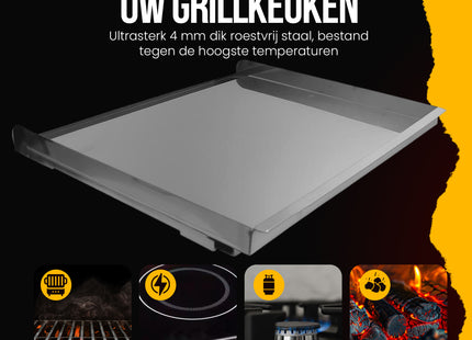 Bakplaat - Grillplaat - Plancha - Bakplaat voor BBQ Grill - BBQ -  RVS - Zilver -  48 - 42 Cm