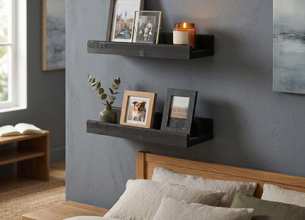Wandplank - Boekenplank - Ophangbaar - Kruidenplank- Zwart - Grenenhout - 10 Kg - 40 cm - 2 Stuks
