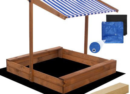 Zandbak  - Inclusief Gronddoek - Met Dak - Geïmpregneerd - Blauw/Wit -120 x 120 CM