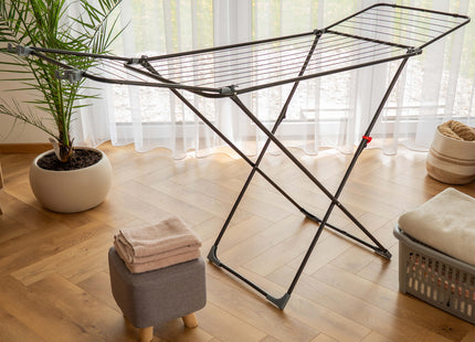 Droogrek - Wasrek - Droogtoren - 3 - Etages - Inklapbaar - Draaibaar - Zwart - Staal - Kunststof - Met Radiatorbeugels - 169 x 54 x 97 Cm