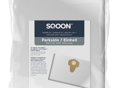 SQOON® Stofzuigerzakken  Geschikt voor Parkside / Einhell - Vervangt 23.421.30 / 23.511.52 / B-NT 1250 / H-NS 1250 / T5 / YPL 1250 / YPL 1252 / YPL N.G. 1250 - 5 Stuks