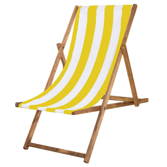 Houten Ligstoel | Strandstoel | Ligstoel | Verstelbaar | Beukenhout | Handgemaakt | Geel/Wit