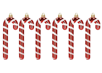 Kersthanger | Zuurstok | Kerstboomhanger | Wit | Rood | Kunststof | 13,5 cm | 6 Stuks