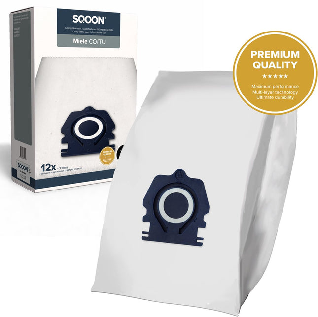 SQOON® Stofzuigerzak geschikt voor Miele Guard S1, M1 en L1 series - Gelijk aan model: CO / TU - High Filtration - 12 stuks + 3x uitblaasfilters