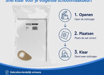 SQOON®  Stofzuigerzakken Basic Geschikt voor Nilfisk Buddy II – 5 Stuks