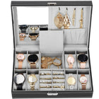 Horlogedoos - Horlogebox - Horlogeopberger - Spiegel - Zwart - Grijs  - 8 Horloges -  30 x 20 x 8 cm
