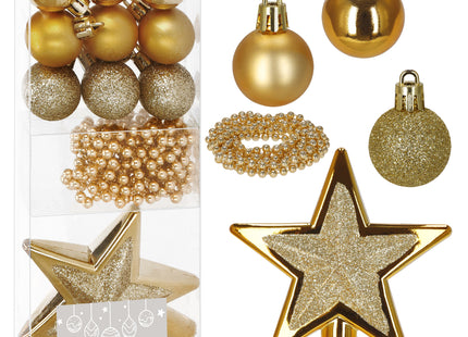 Kerstballen Set  | 11 Stuks | Kralen | Piek | Goud