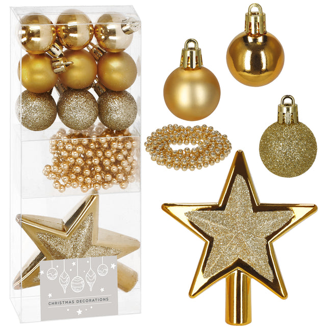 Kerstballen Set  | 11 Stuks | Kralen | Piek | Goud