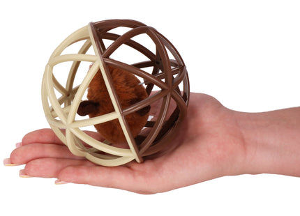 Kattenspeeltjes | Kattenspeelgoed | Bal met Muis | Bruin/Beige | 11 cm