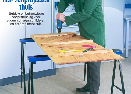 Muntel Opklapbare Schragen - Heavy-Duty - Tot 200 kg Draagvermogen - Verstelbaar - Opvouwbaar - Zwart/Blauw - Set Van 2 - 99,5 x 48 x 78 cm