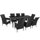 Tuinset - 8 - Stoelen - Tafel - Rotan - Zwart/Wit - 224 x 103 x 74 CM