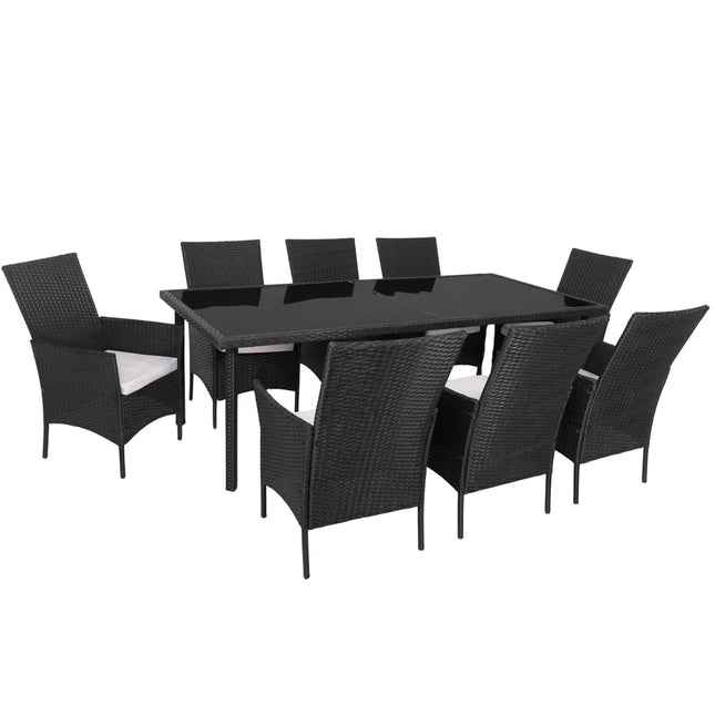 Tuinset - 8 - Stoelen - Tafel - Rotan - Zwart/Wit - 224 x 103 x 74 CM