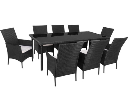 Tuinset - 8 - Stoelen - Tafel - Rotan - Zwart/Wit - 224 x 103 x 74 CM
