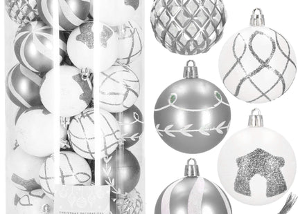 Kerstballen | 30 Stuks | 6 cm | Zilver/ Wit