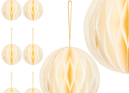 Kerstbal | Papier | 12 Cm | 3D | Wit + Goud Glitter | 6 Stuks