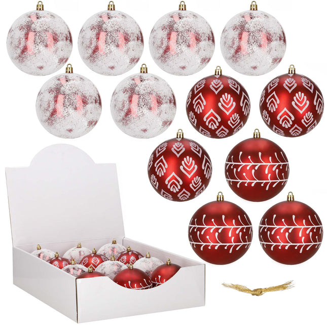 Kerstballen | 12 Stuks | 6 cm | Rood/Wit