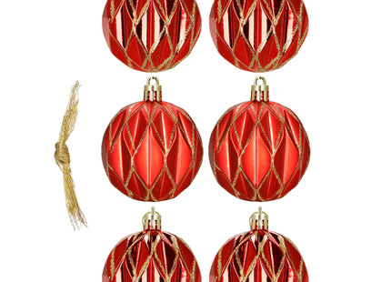 Kerstballen | 6 Stuks | 12 cm | Rood/Goud