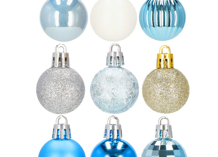 Kerstballen | 54 Stuks | 3 cm | Blauwtinten/Crème/Goud/Zilver