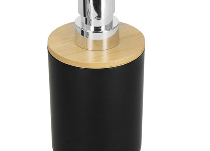 Badkamerset | Prullenbak | Zeepbakje | Toiletborstel | Zeepdispenser | Set van 6 | Zwart/Naturel
