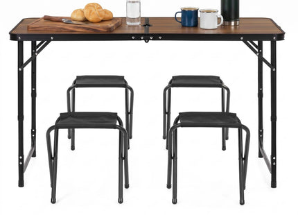 Picknick Tafel Met Stpelen- Campingtafel - Campingset - Biertafel - Horeca -Tafel - Stoelen - Opvouwbaar - Bruin - 120 x 60 x 55 cm