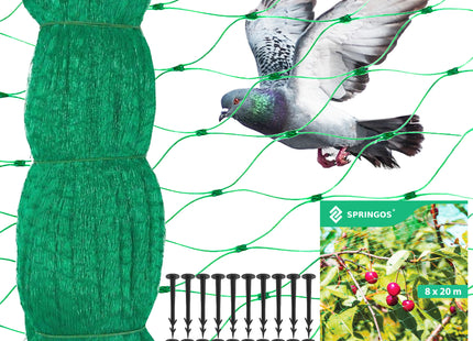 Vogelnet - Vogelgaas - Anti- Vogelnet - Ongedierte en Vogelbestrijding - 8 x 20 M - Inclusief Bevestigingsankers -20 Stuks