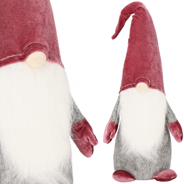 Kerstkabouter - Kerstdwerg - Kerstversiering - Grijs/Roze - 55 cm