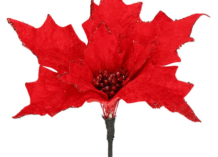 Kunstbloem - Rode Poinsettia - Ster van Bethlehem - Rood - Glitters