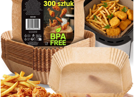 Papieren Inzetstukken Voor Airfryer - Wegwerpbaar - 220°C - Geschikt voor: Airfryer, Oven, Magnetron, Stoomkoker - 300 stuks - 20 x 20 cm