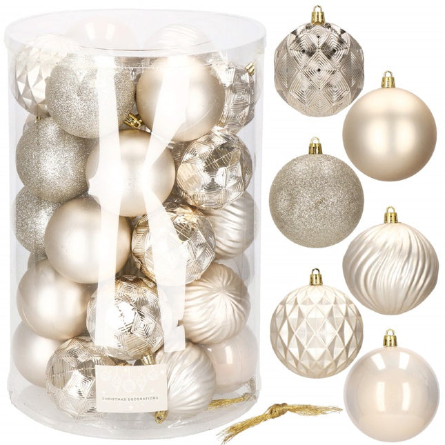 Kerstballen | 30 Stuks | 8 cm | Beige/Goud Tinten