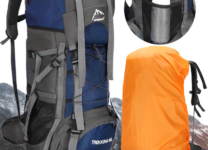 Backpack - Rugzak - Multifunctioneel - Kamperen - Reizen - Regenhoes - 90 Liter - Grijs/Blauw