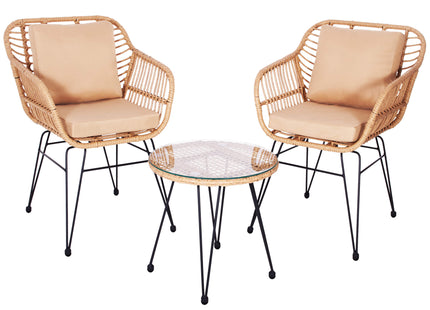Tuinset - 3 Delig - Stoelen - Tafel - Rotan - Beige