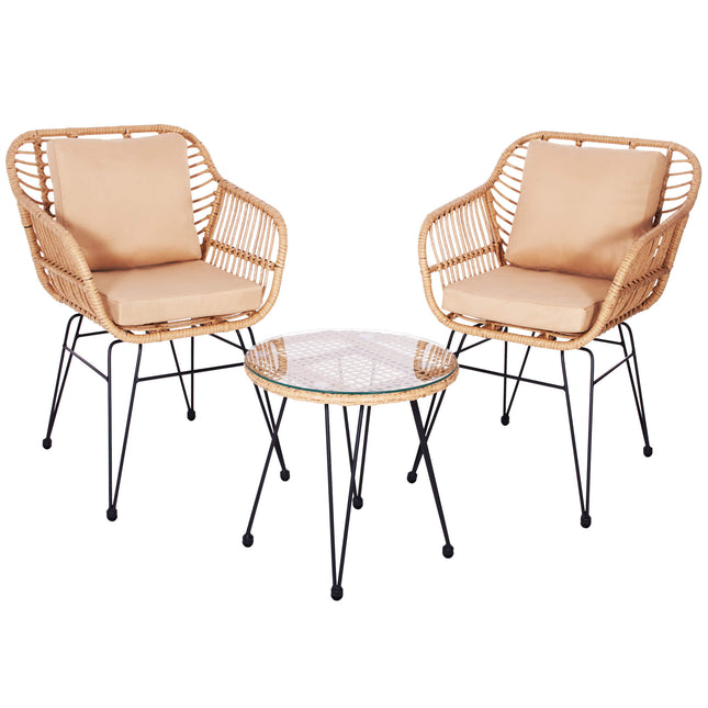 Tuinset - 3 Delig - Stoelen - Tafel - Rotan - Beige