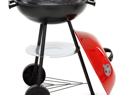 Houtskool barbecue  - BBQ - Draagbaar - Op Wielen - Asopvangbak - Kunststof - RVS - Zwart - Rood
