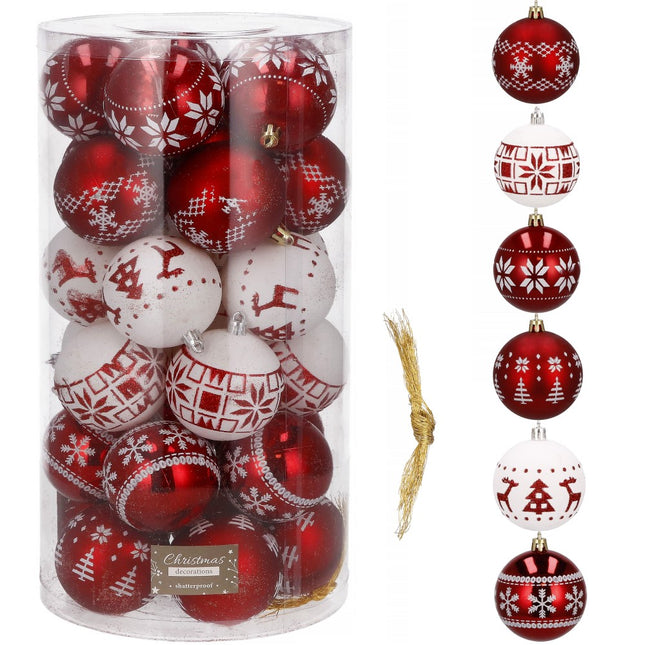 Kerstballen | 30 Stuks | 5 cm | Rood/Wit