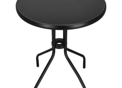 Tuintafel | Buitentafel | Bijzettafel Buiten | Metaal | Donker Gehard Glas | Rond | 60 x 60 x 70 cm | Zwart